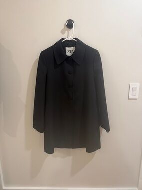 Zara Women’s Navy Classic Button-Front Coat